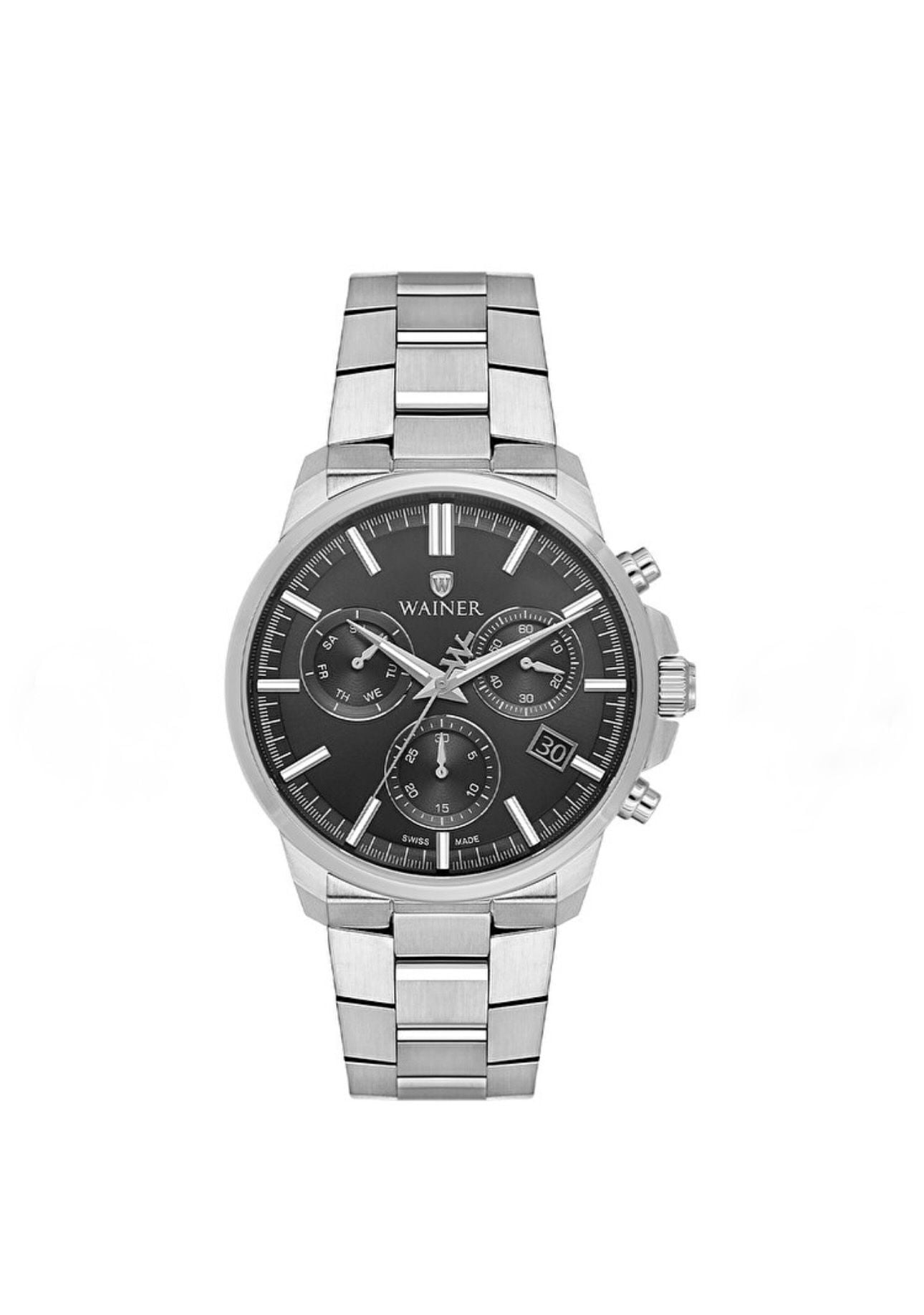 Wainer Swiss Made Lüks Sportif Erkek Kol Saati | 42 mm Çelik Kordon, Safir Cam, Füme Kadran