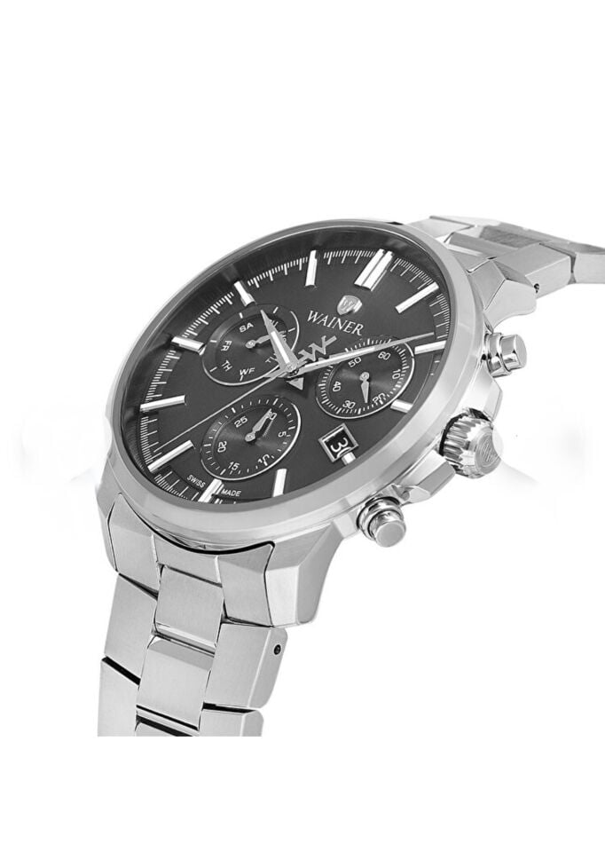 Wainer Swiss Made Lüks Sportif Erkek Kol Saati | 42 mm Çelik Kordon, Safir Cam, Füme Kadran